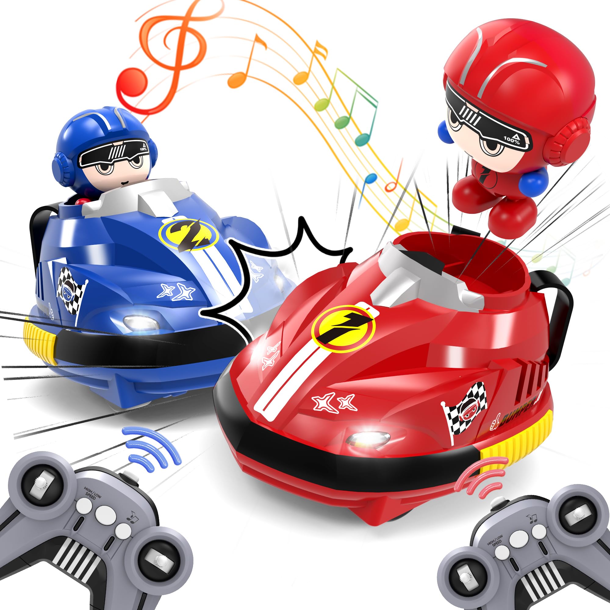 Photo 1 of Dwi Dowellin 2 Pack Remote Control Cars, RC Cartoon Bumper Car Toys for Kids, with Light&Music&Sound Race Cars for 2 Player Racing Together, Christmas Birthday Gift for Toddler Boys Girls 3+ Year Old