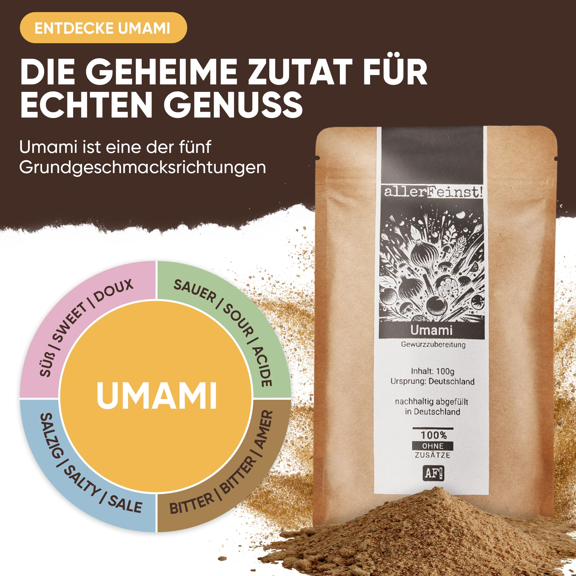 allerFeinst! - Umami Gewürzzubereitung - ohne Glutamat - Würzig Alleswürzer Gewürz Allrounder, 1er Pack (1 x 100g) 2