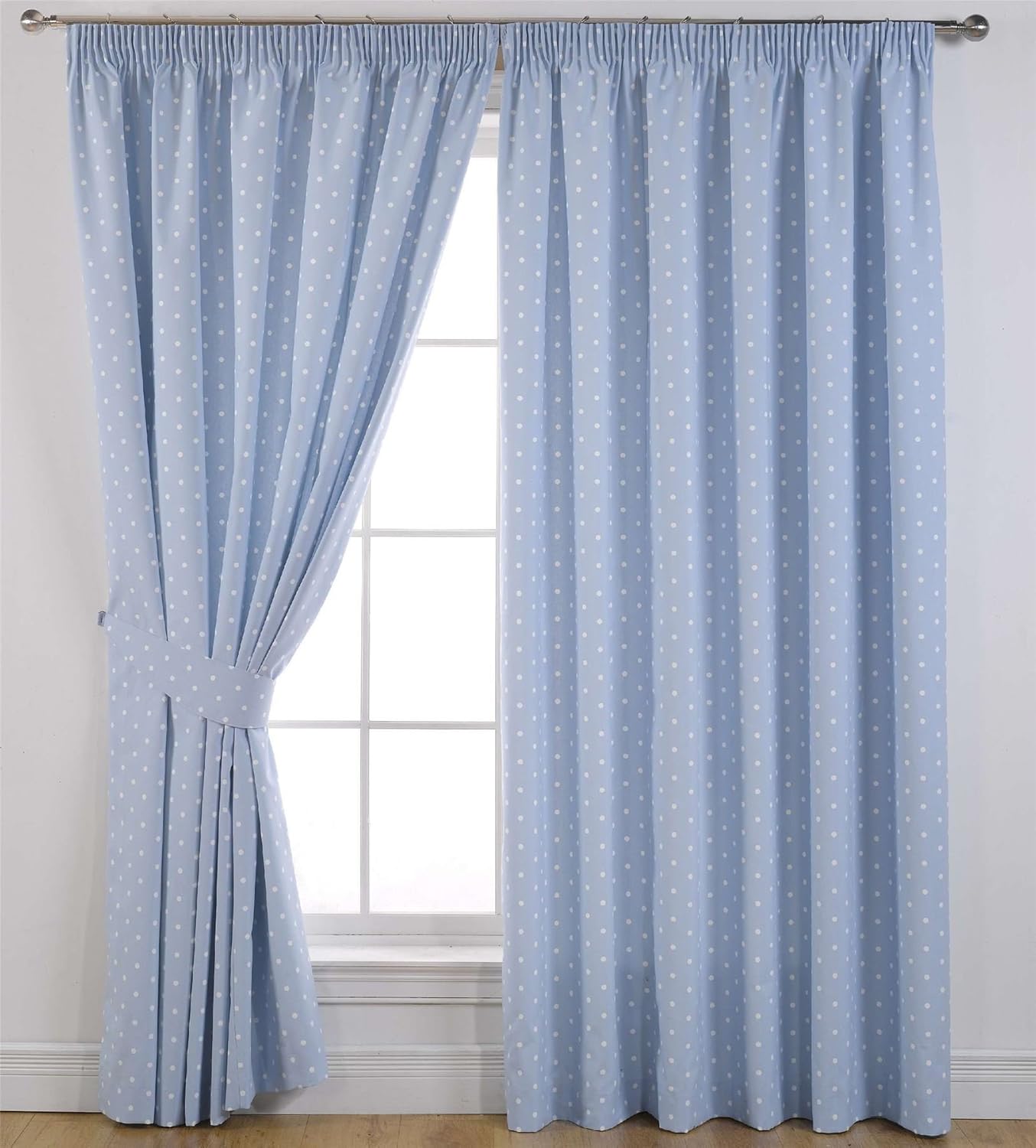 Dolly Lined Blackout Curtains 66" x 72" Spots Polka Dots Light Sky Baby
