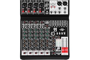 MIZISNR Audio Mixer 6 Channel Sound Mixer Console, Professional Music Mixing Board DJ Mixer w/ 99 DSP, 7-band EQ, USB, Bluetooth, 48V Phantom Power & PAD Function for Recording PA Live Live Streaming