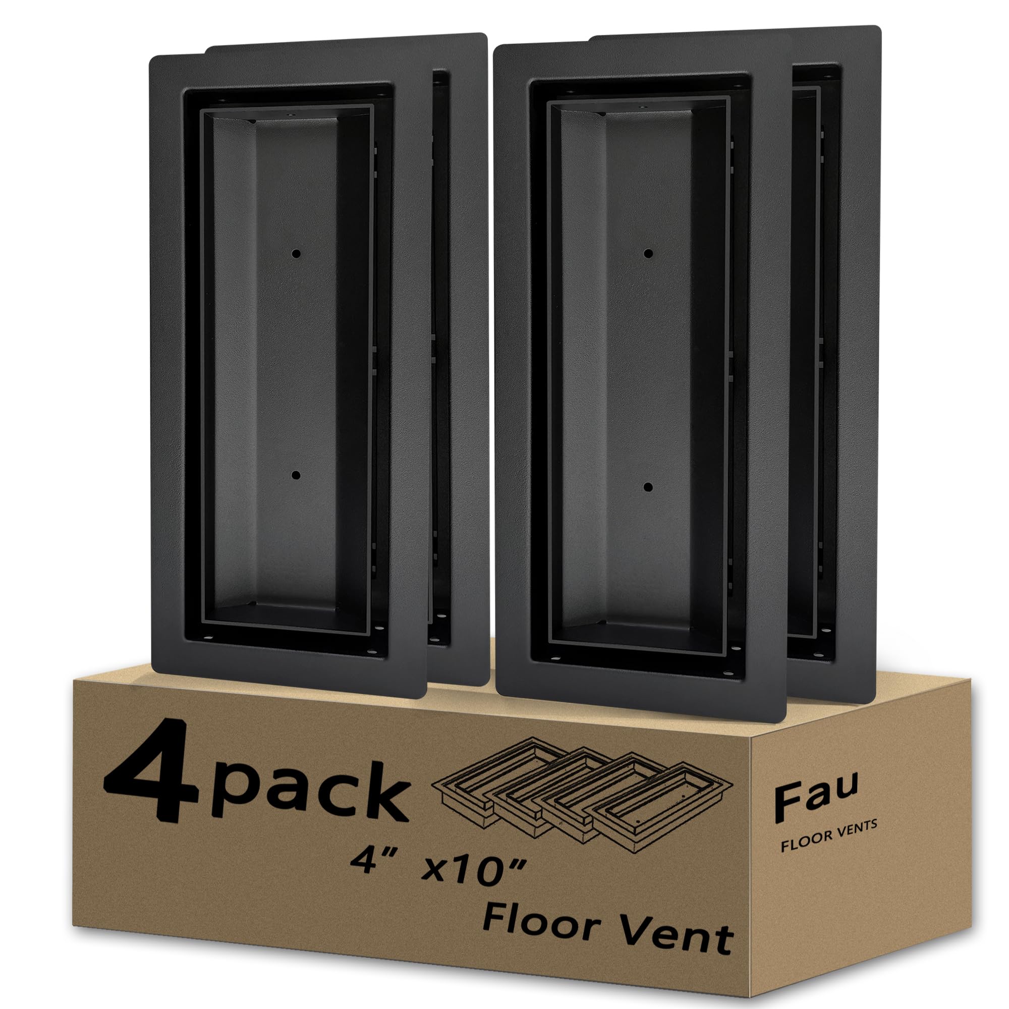 Photo 1 of 4x10 Floor Register, Heavy Duty Steel, 50% Higher Ventilation Performance Than Others, Sandtex Black Finish, Sleek Modern Design, Fits Tile Wood Inserts, Floor Vent Covers for Home Floor