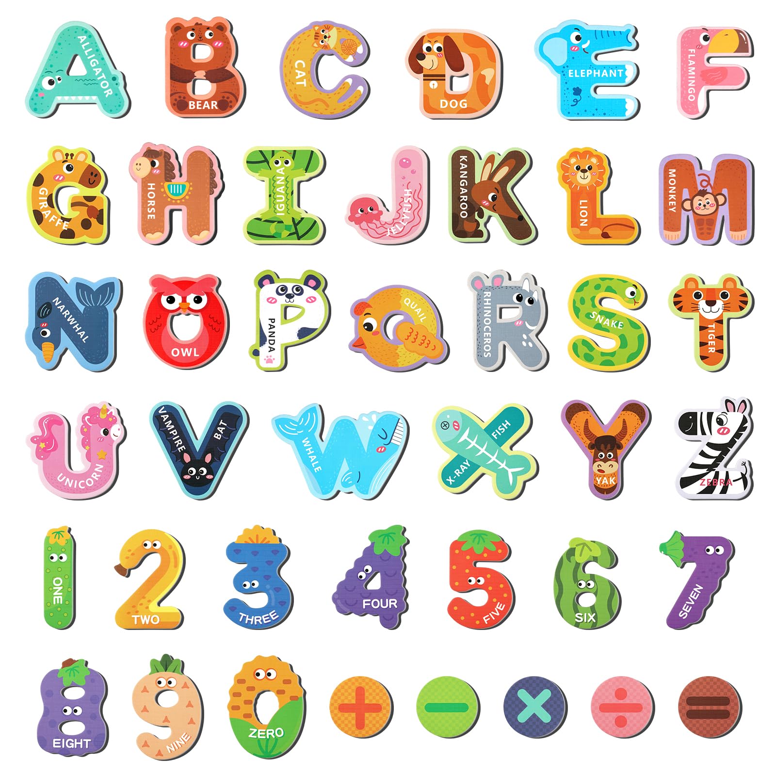 Magnetic Letters, 26 Animal Alphabet Magnets, Fun Preschool Learning Toy, Large Fridge Magnets for Spelling Games, Ideal Educational Gift for Toddlers (Uppercase Letter+Numbers)
