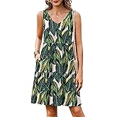 Hount Tropical Summer Dresses for Women 2025 A-line V Neck Cute Dress Flowy Casual Sundresses with Pockets Floral 4 XXL