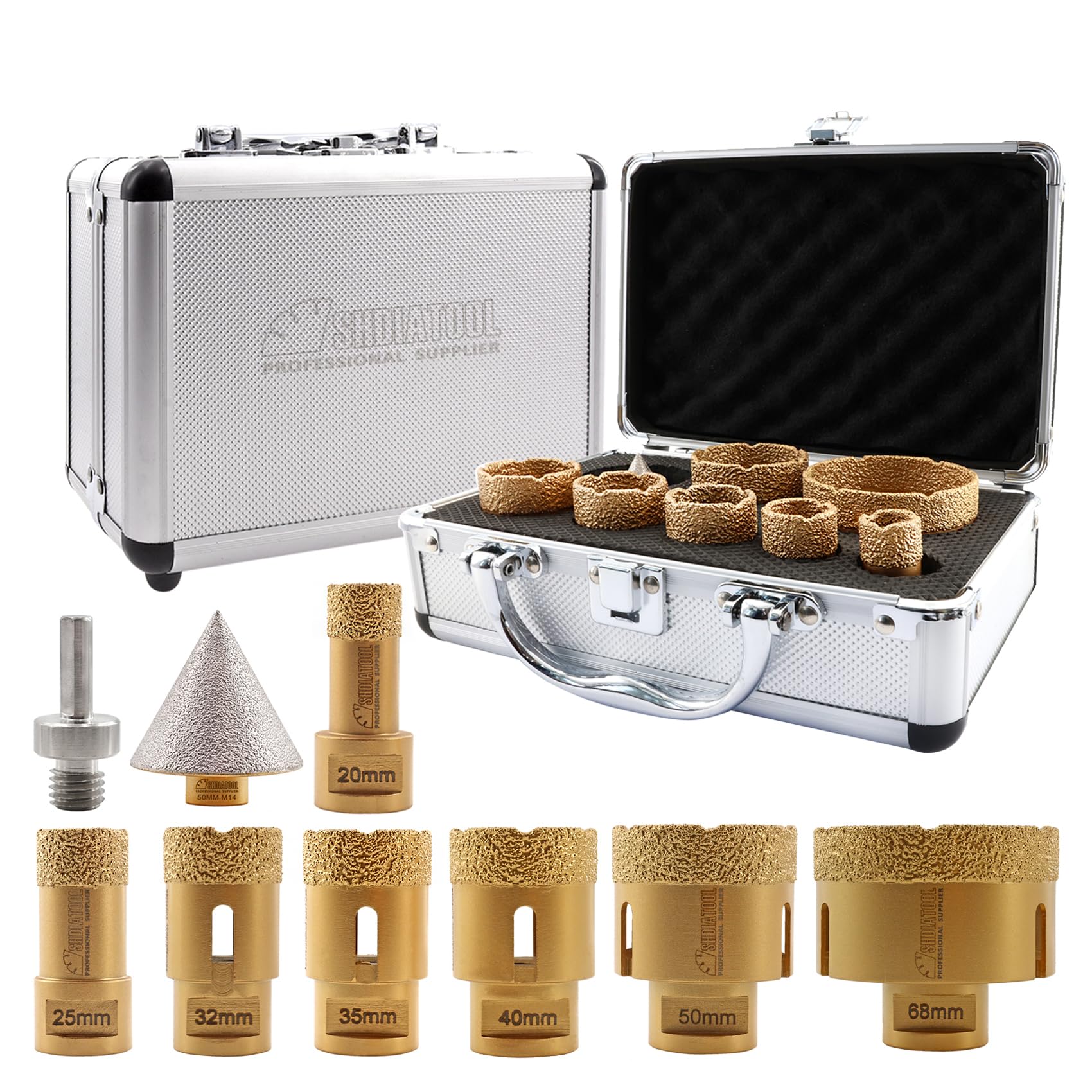 SHDIATOOL Diamond Core Drill Bits M14 Thread 20/25/32/35/40/50/68mm/50mm Diamond Chamfer Bits Vacuum Brazed for Porcelain Tile Ceramic Granite Marble — image 1