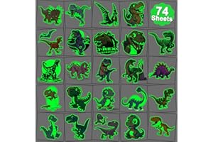 CHARLENT Glow in The Dark Dinosaur Temporary Tattoos for Kids - 74 Individually Sheets Luminous Dinosaur Tattoos for Boys Birthday Party Favors Goodie Bag Fillers