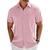 COOFANDY Mens Short Sleeve Hoodie Casual Beach Summer Look Pink