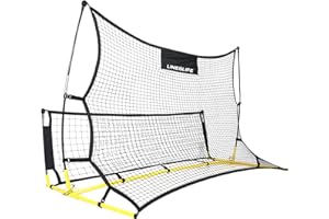 Lineslife Portable Soccer Rebounder Net, 2-in-1 Soccer Goal Net 6ft x 4ft, Dual Side Soccer Trainer for Team or Solo Soccer Training, Yellow and Black