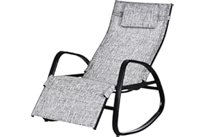 Outsunny Patio Adjustable Textilene Rocking Lounge Chair Zero Gravity Rocker Outdoor Recliner Seat w/Pillow, Footrest