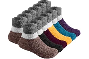 Debra Weitzner 6 Pairs Warm Fuzzy Socks for Kids with Grippers - Non Skid Slipper Socks for Toddlers