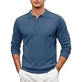 Cotrasen Mens Knit Polo Sweater Long Sleeve Polo Casual Lightweight Collar Sweaters Soft Ribbed Button Pullover