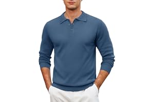 Cotrasen Mens Knit Polo Sweater Long Sleeve Polo Casual Lightweight Collar Sweaters Soft Ribbed Button Pullover
