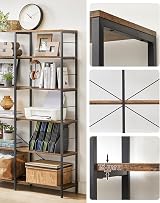 VASAGLE 6-Tier Bookshelf 30x120x170cm Industrial Rustic Brown Black Storage view 6