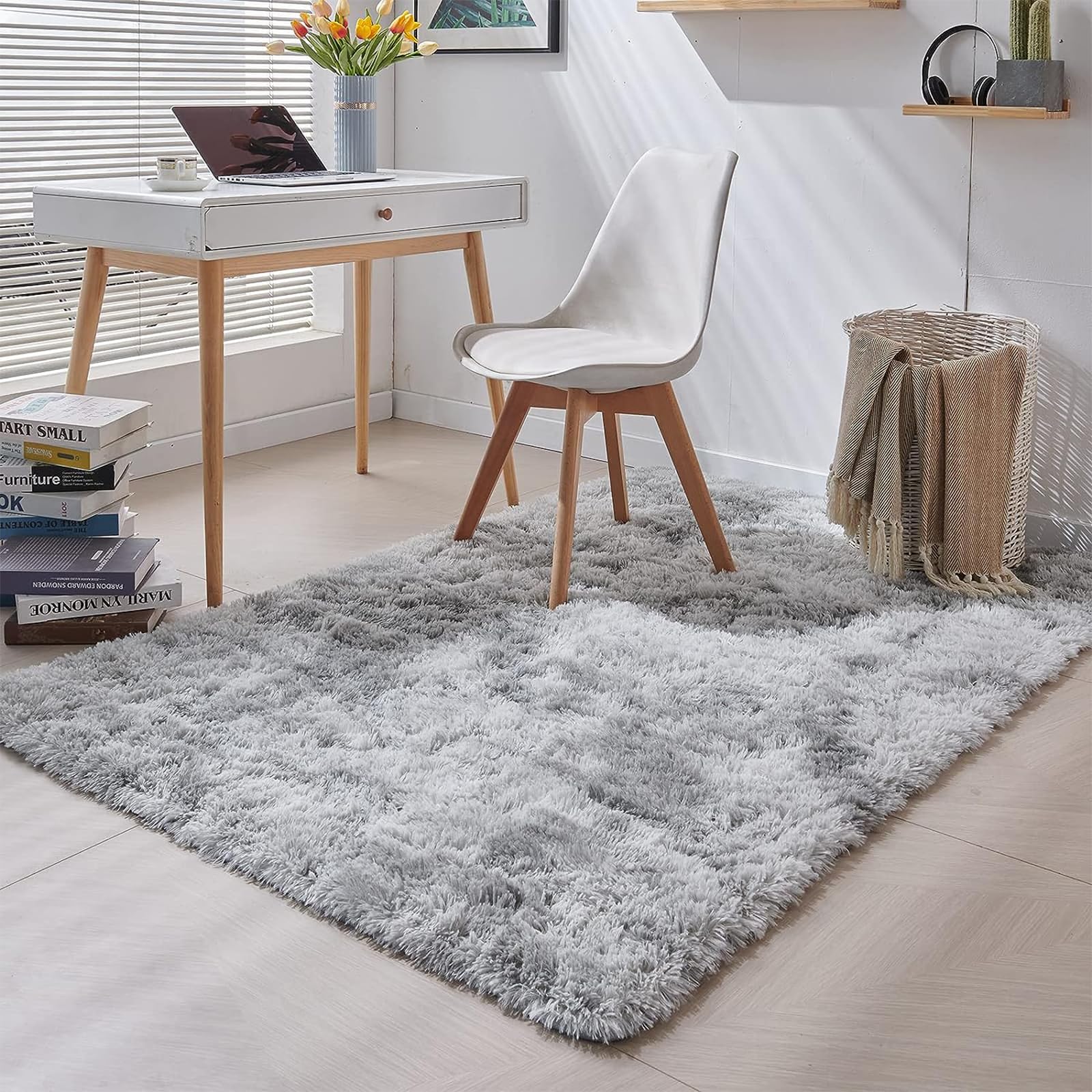 GJWLaie Rugs Living Room Grey Area Rugs for Bedroom Anti Silp Soft Shaggy Tie-Dye Plush Fluffy Living Room Rug Indoor Home Kidsroom Decor Carpet(Grey 50 * 80cm)