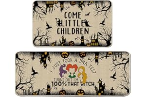 CUSUGBASO Halloween Kitchen Mats, 100% Witches Kitchen Rugs Set of 2 - Come Litlle Children Halloween Kitchen Decor for Floor - Halloween Decorations for Home 17"x27+17"x47"