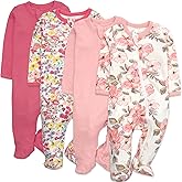 Baby Essentials Baby Girls 4 Piece Outfit Set – Footie Sleepwear Pajama Bodysuits – Spring & Summer Baby Clothes Gift Set