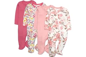 Baby Essentials Baby Girls 4 Piece Outfit Set – Footie Sleepwear Pajama Bodysuits – Spring & Summer Baby Clothes Gift Set