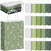 Kolldenn 50 Pcs Sage Green Wildflower Gift Bags with Handles Paper Floral Goodie Welcome Bag for Wedding Guest Baby Shower Bridal Birthday Party Favor, 5.91 x 3.15 x 8.27 Inches