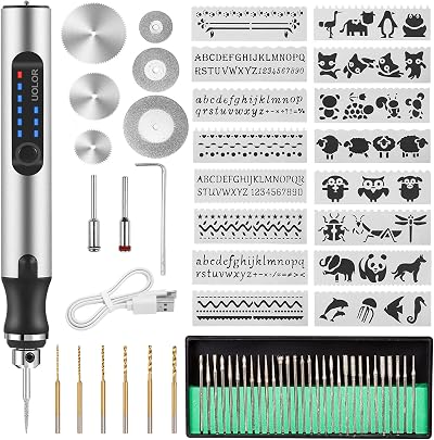 Uolor Rechargeable Engraving Pen Kit USB Mini DIY Rotary Tool for Wood Metal