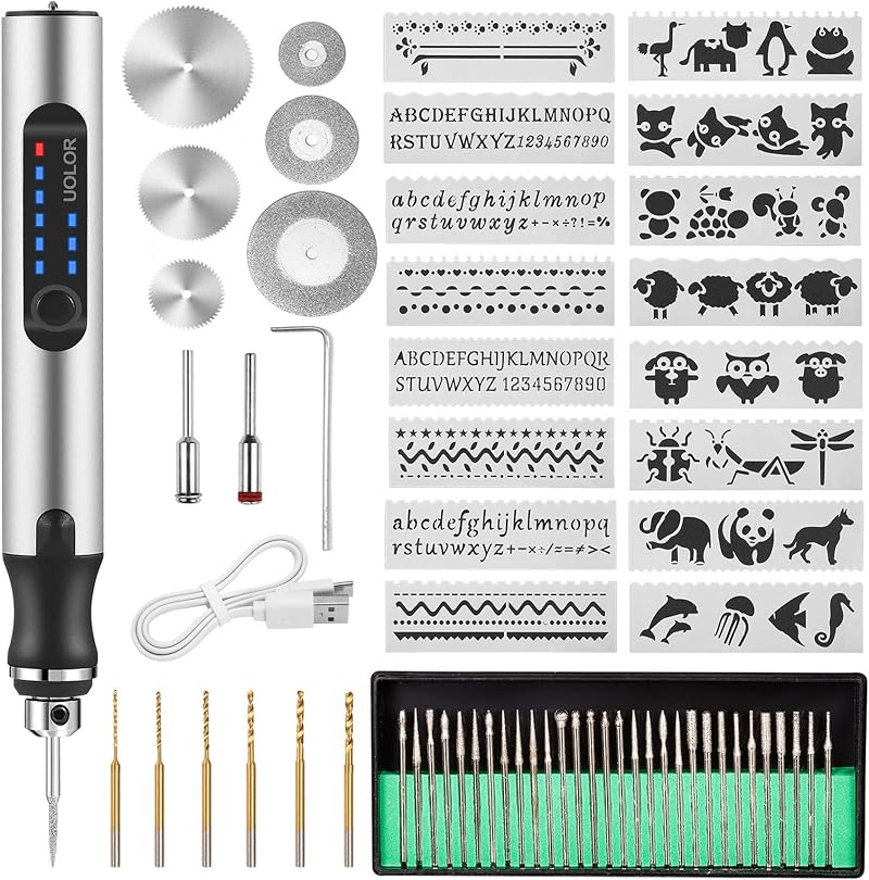Uolor Rechargeable Engraving Pen Kit USB Mini DIY Rotary Tool for Wood Metal