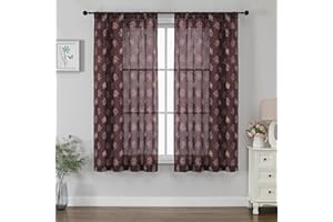 Ebesto Crushed Floral Sheer Curtains 63 Inch Length - Light Filtering Printed Sheer Flower Patterned Curtains for Bedroom, Sp
