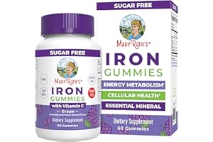 MaryRuth Organics Iron Gummies for 14+ with Vitamin C for Absorption | Sugar Free | Gummy Iron Supplement + VIT C | Energy Metabolism | Cellular Health | Immune Support | Vegan | Non-GMO | 60 Count