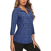 Misyula Style Womens Golf Shirt 3/4 Roll Sleeve Quarter Zip Dry Fit Tennis Shirts Athletic Tops S-2XL