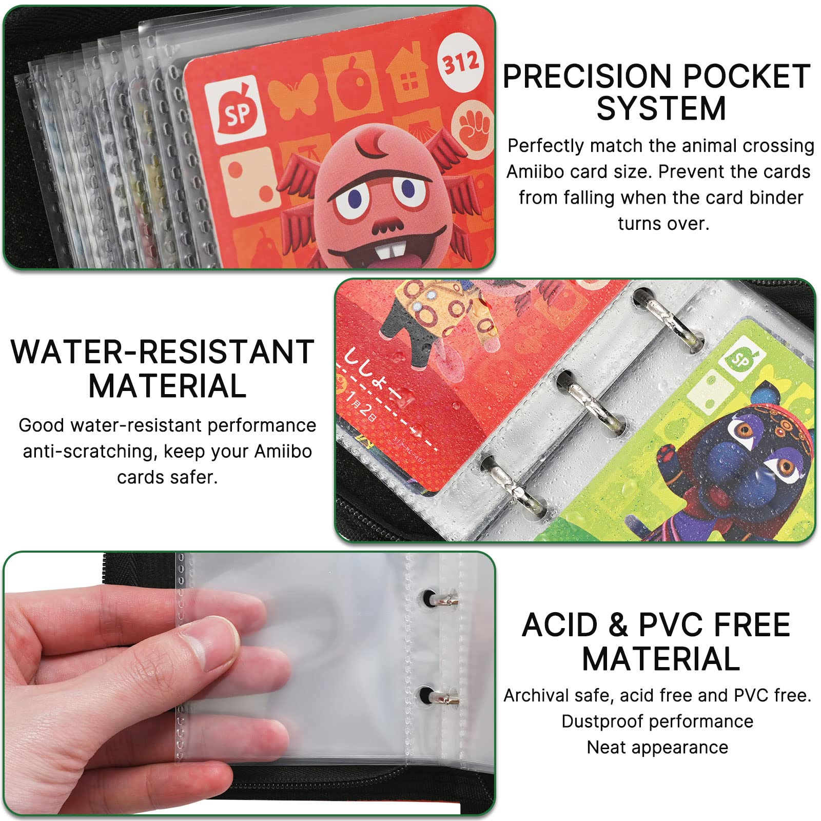 80 Pockets Binder Holder for Animal Crossing Amiibo Cards, Fits 80 Pcs 2.5 x 3.8-Inches Cards with 40 Removable Sleeves (Leaf, Full-Size Binder)