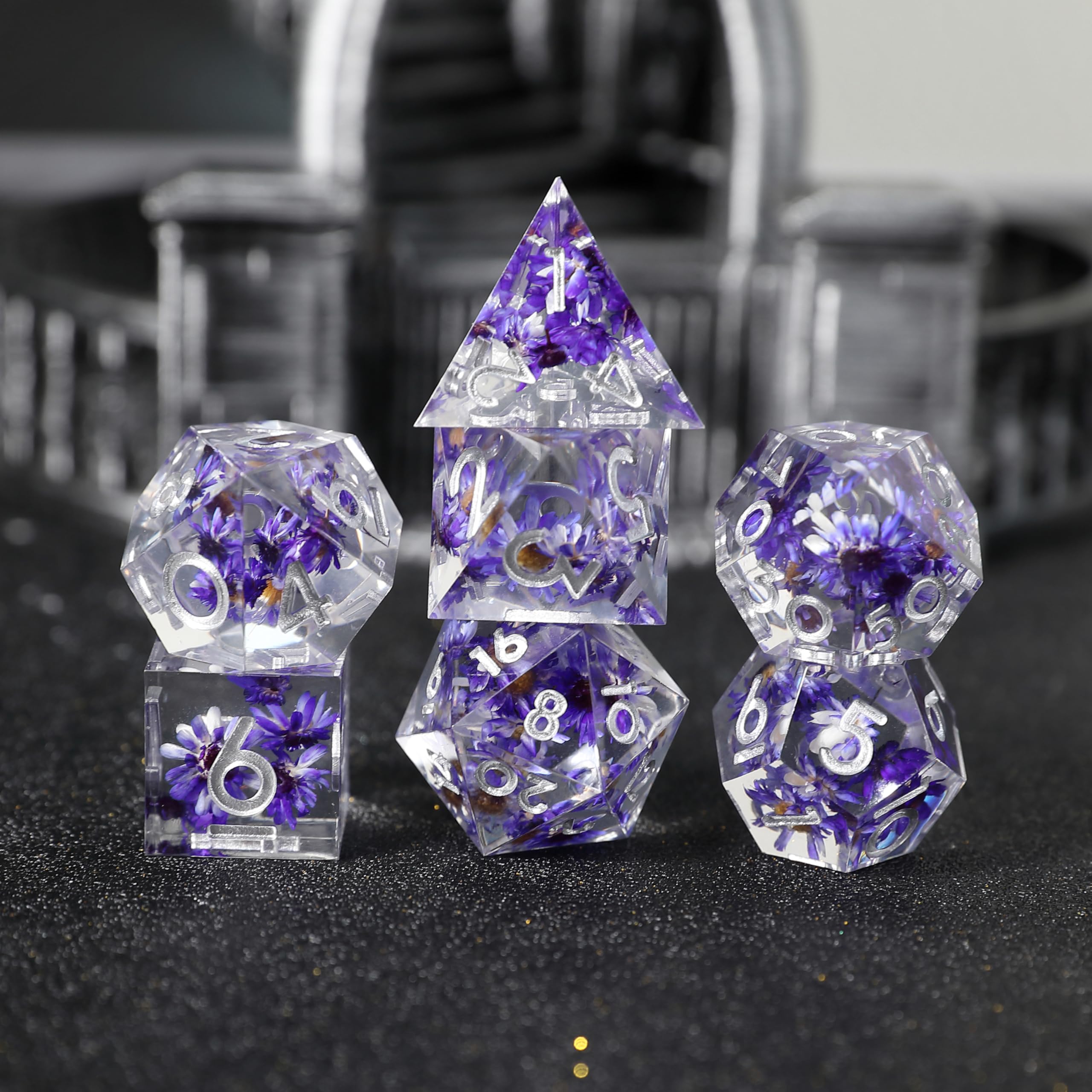 Flower DND Dice Set 7pcs D4 D6 D8 D10 D12 D20 D% Polyhedral Handmade Resin D&D Dice for Dungeons and Dragons Pathfinder Roll Playing Table Games RPG MTG with Gift Box