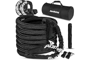 Aomifunny 1" x30ft Kinetic Recovery Tow Rope Kit, 48,800 lbs Break Strength, 35% Elasticity, with 2 Soft Shackles, Heavy Duty Tow Strap for Offroad Jeep, SUV, Truck, ATV, UTV, Tractor & 4x4 Vehicles