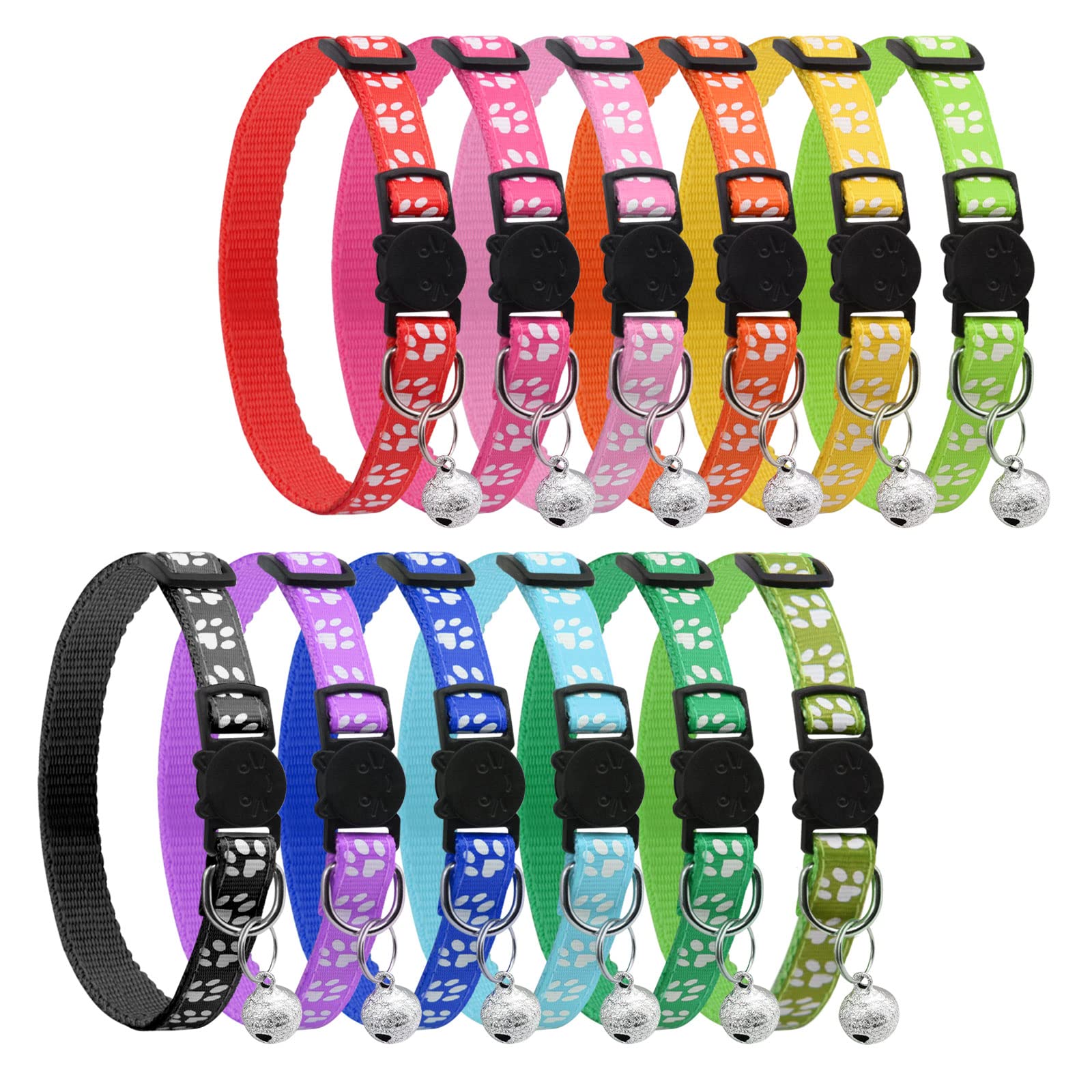 onebarleycorn Cat Collars Quick Release,Reflective Cat Collar with Bell and Safety Release Kitten Collars,Adjustable 8-12" to Fit All Domestic Cats(12 Pack)