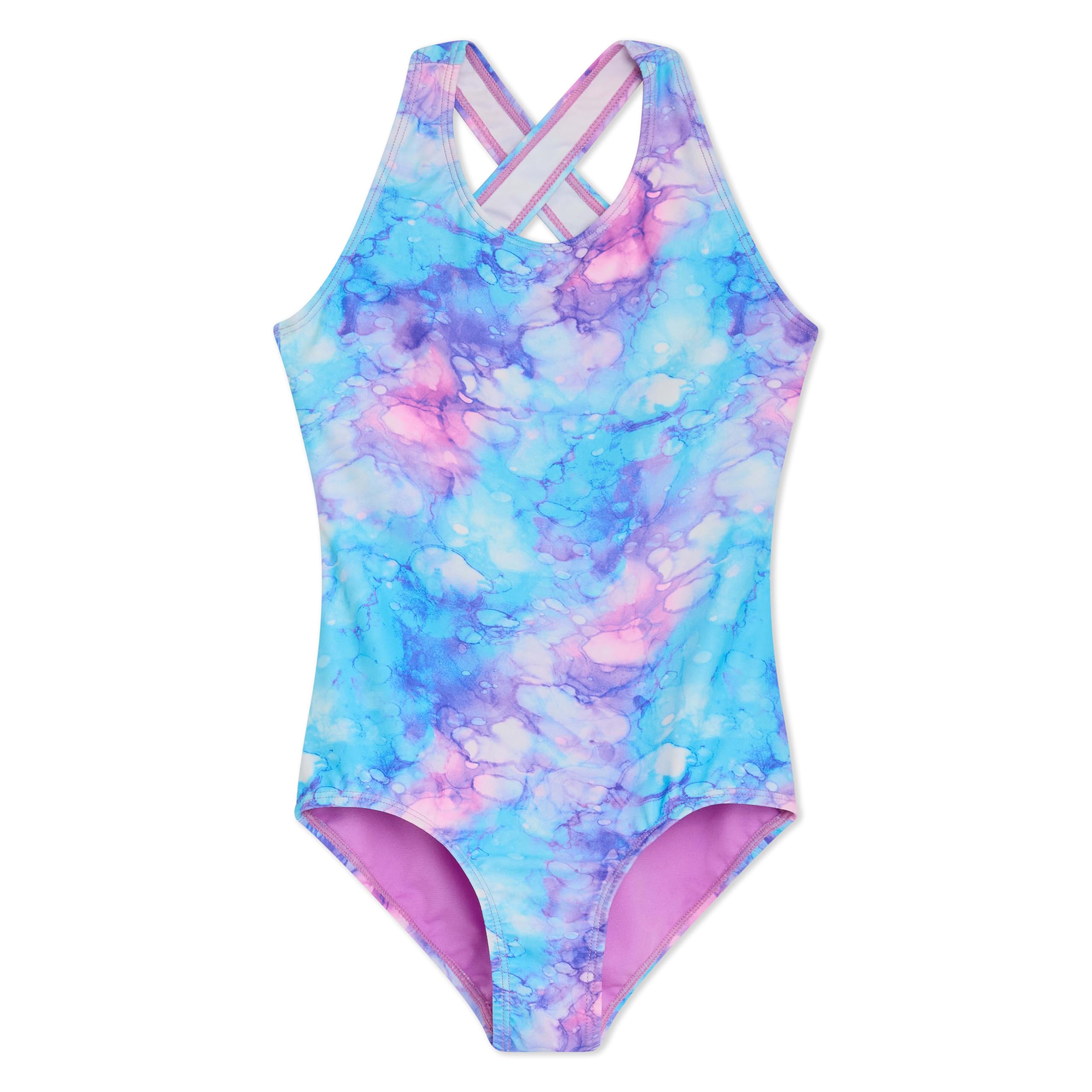 Lands’ End Girls’ UPF 50+ Stretch Crisscross Back One Piece Swimsuit, Orchid Burst, Medium