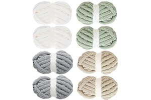 MABOZOO Assorted Chunky Yarn for Crocheting 8 Pack,Fluffy Jumbo Chenille Yarn,Soft Plush Yarn Bulky,Giant Thick Fuzzy Yarn for Hand or Arm Knitting,Cream & Khaki&Sage&Grey(31.7 yds,8 oz Each Skein)