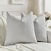 FUTEI Light Grey Chenille Decorative Throw Pillow Covers 18x18 Inch Set of 2,Soft Cozy Faux Linen Textured Cushion Case,Farmhouse Home Decor for Couch Living Room
