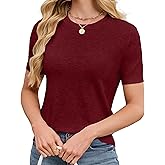 SunnyMelody Womens Short Sleeve Wool Sweater Fall 2025 Business Casual Outfit Lightweight Soft Knit Work Top