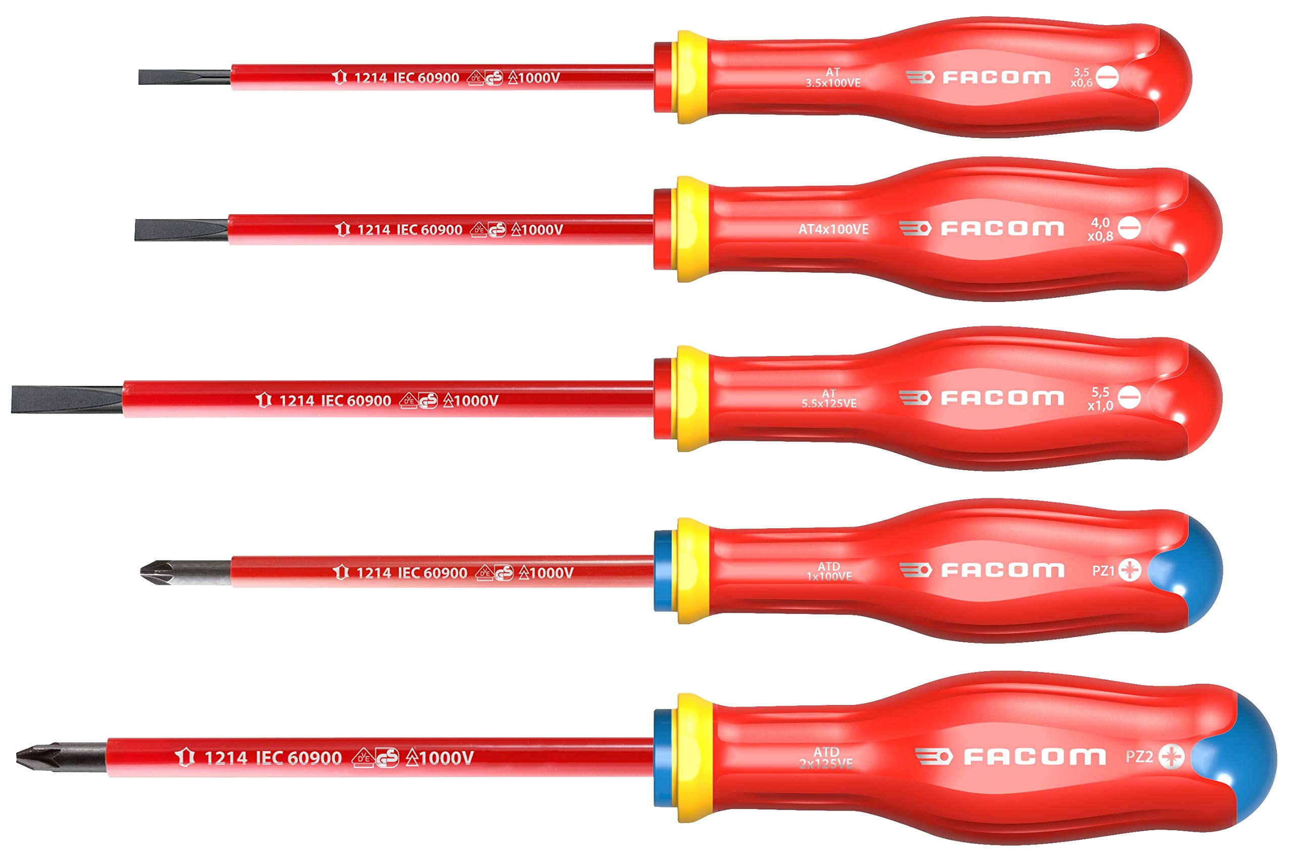 FACOM Screwdriver Set, Red, 5 Pieces (Type 1)