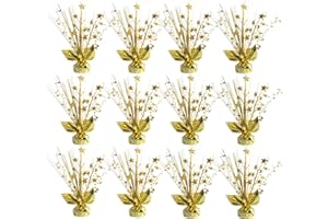 Egolot 12 Pack Metallic Gold Foil Spray Centerpieces Stars Brust Table Centerpieces for Wedding Birthday Anniversary Holiday Party Decor, Metallic Star Balloon Wights for Party, Table Decor for Party