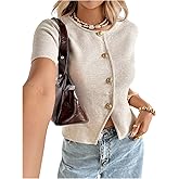 SOLY HUX Women's Button Down Short Sleeve Cardigan Crew Neck Fitted Knit Sweater Tops