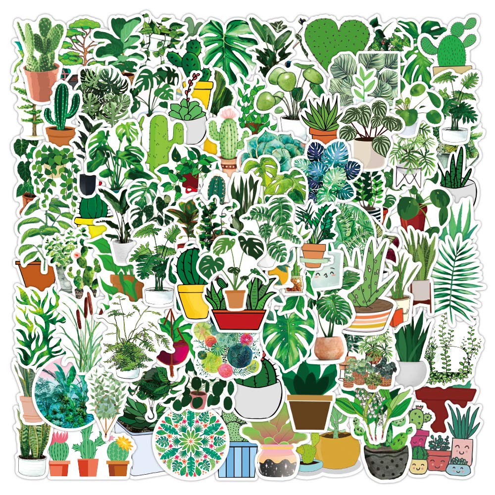 Bric dodo 100Pcs Green Plants Skateboard Stickers for Laptop Car Bike Helmet Phone Guitar Plants Stickers Vinyl Stickers Waterproof Aesthetic Sticker Pack Decals for Adults Teens Kids