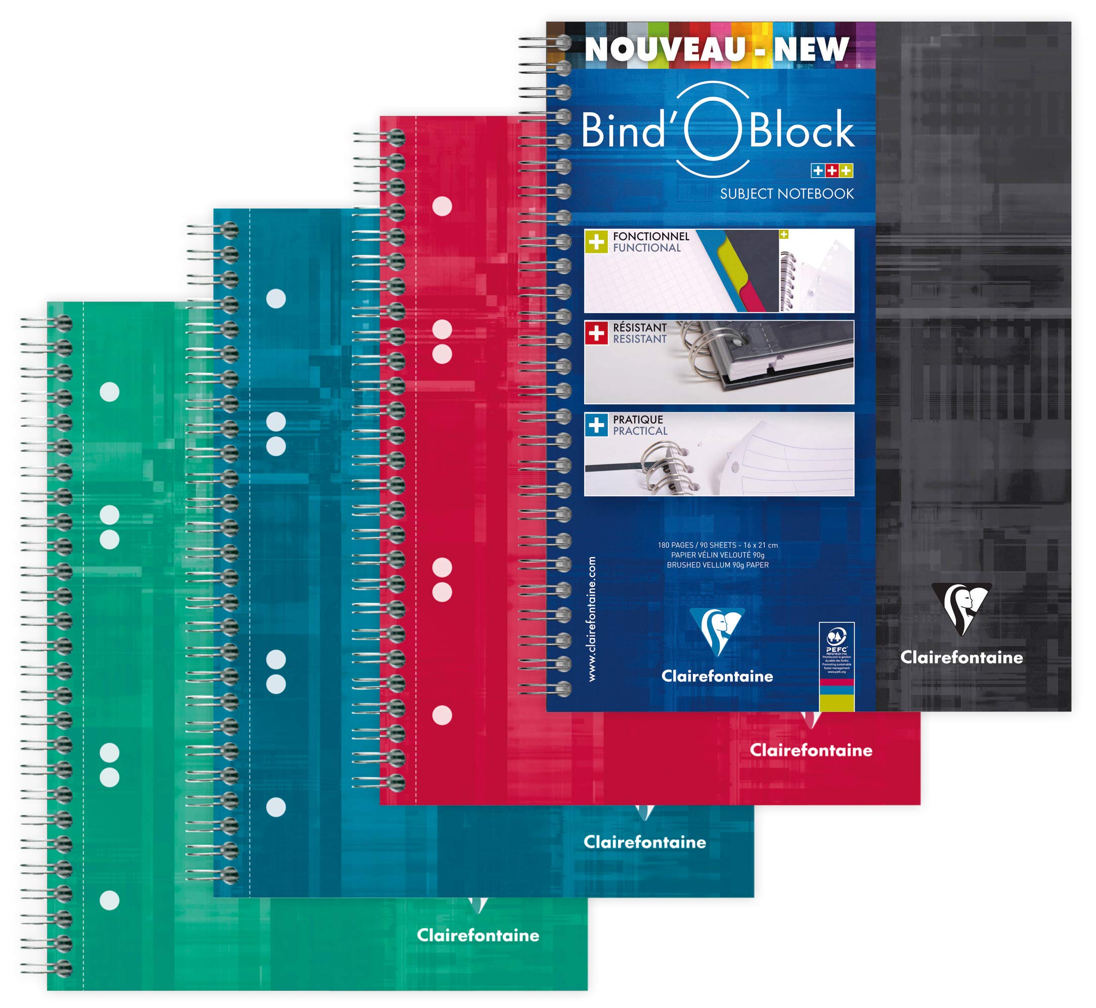 Clairefontaine 8272C Bind'O Block Perforated Spiral Notebook w/ 3 Dividers - A5+ 16x21cm - 180 Detachable Square Framed Pages - White Paper 90g - Random Colour