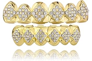 TOPGRILLZ Poker Heart Grills for Your Teeth, Grillz Teeth Men Grillz for Women, 18K Gold Plated Brass with Cubic Zirconia，Hip-Hop Cosplay Costume Accessory