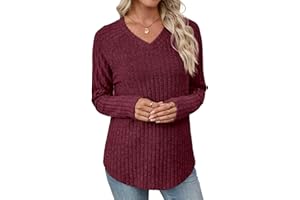 Valiamcep Long Sleeve Shirts for Women Tunic Tops for Women Loose Fit Dressy V Neck Pullover Basic Sweaters for Women 2025