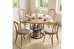 47 Inch Round Dining Table for 4-6 People, with Storage Shelf and Sturdy Metal Frame, Modern Dinner Tables for Kitchen Dining