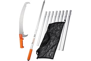 EZ Smart 21ft reach compact extension pole & saw for tree trimming / 3-in-1 system/pruning saw for branches/handheld and extension pole usage/heavy duty 14inch blade…