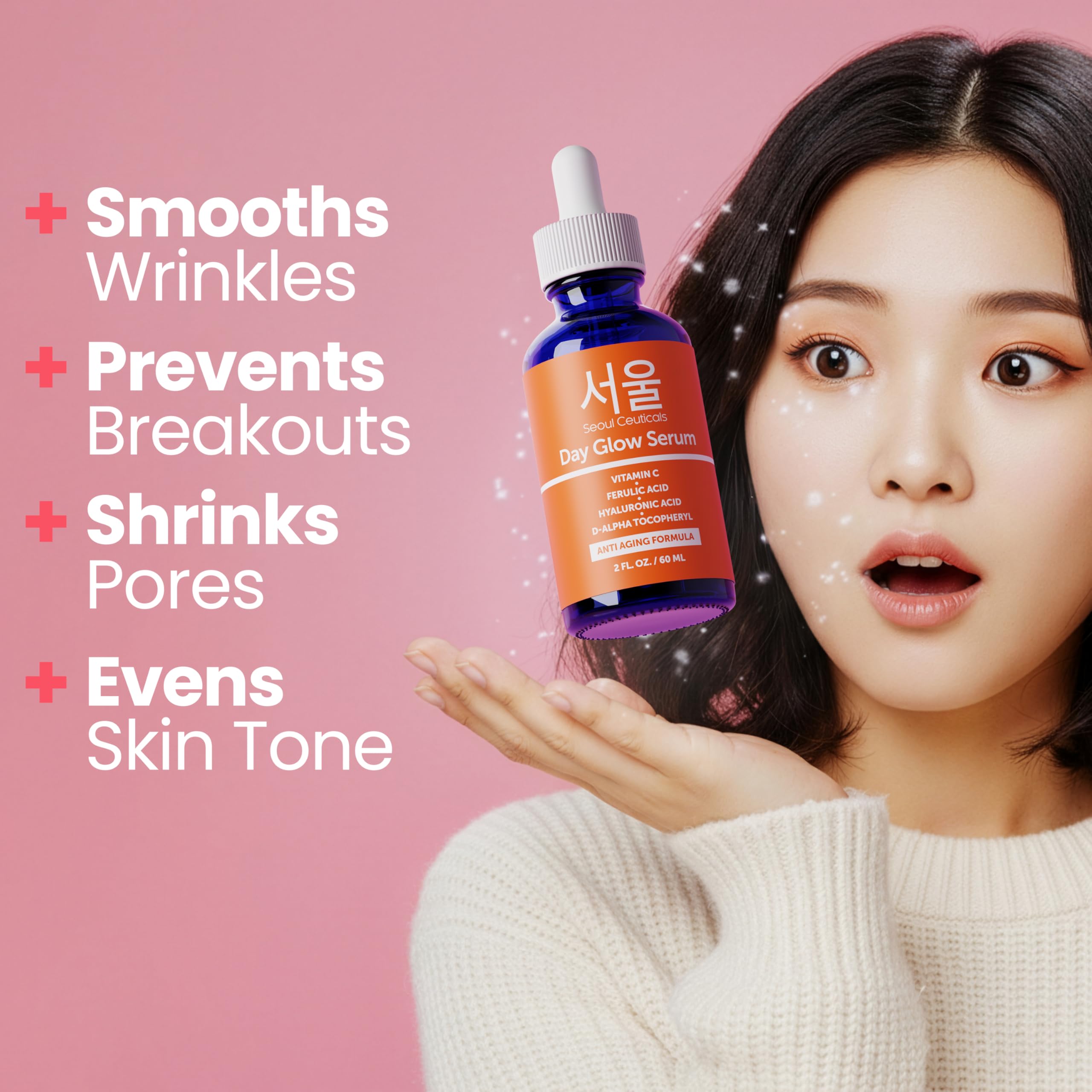 SeoulCeuticals Korean Skin Care 20% Vitamin C Hyaluronic Acid Serum + CE Ferulic Acid - Potent Anti Aging Vit C, Anti Wrinkle K Beauty Skincare 1oz