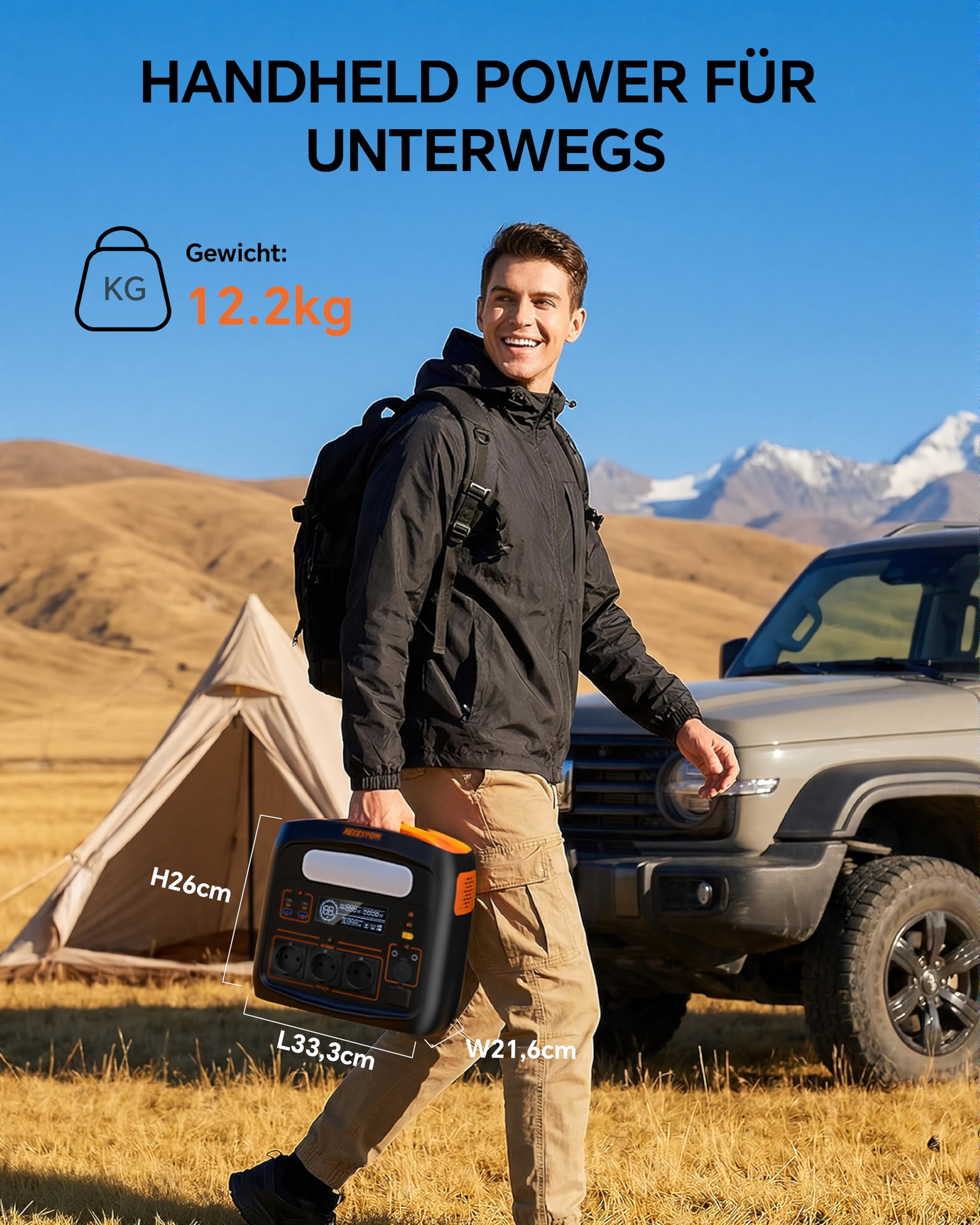 NECESPOW Tragbare Powerstation 1800W(3600W Spitze),1024Wh LiFePO4 Akku,3x AC Ausgang Solargenerator,Schnellladung in 55 Min,PD 100W,USB-C/AC/DC,Solarladung für Camping Notstrom Outdoor 4