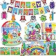 Number Birthday Decorations 130-Pcs Complete Set - 300 GSM Thick Paper Plates & Waterproof Tablecloth, Math Theme Party Supplies for Boys Girls Birthday, Number Theme Decor Kit