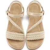 Aomigoct Dressy Womens Sandals Summer: Comfortable Strappy Flats Sandals Women - Casual Walking Woman Shoes