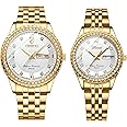FANMIS His and Hers Couples Watches for Men and Women - Stainless Steel Pair Business Waterproof Quartz Analog Watch - Valentines Day Gifts for Lover (Black)