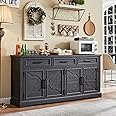 JXQTLINGMU 66" Large Buffet Sideboard Cabinet with 4 Doors and 3 Drawers, Buffet Table Coffee Bar Wine Bar Storage Cabinet for Dining Room, Living Room, Black
