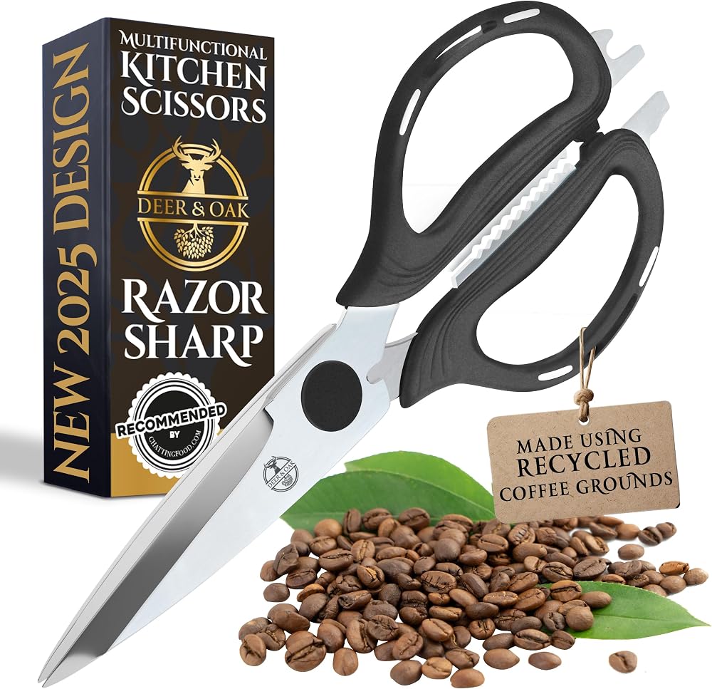 Deer & Oak Kitchen Scissors 1 Pack Eco Friendly Recycled Coffee Handles